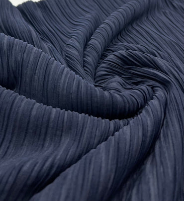 Navy Wide Pleated Plisse Stretch Fabric - T9 Fabrics