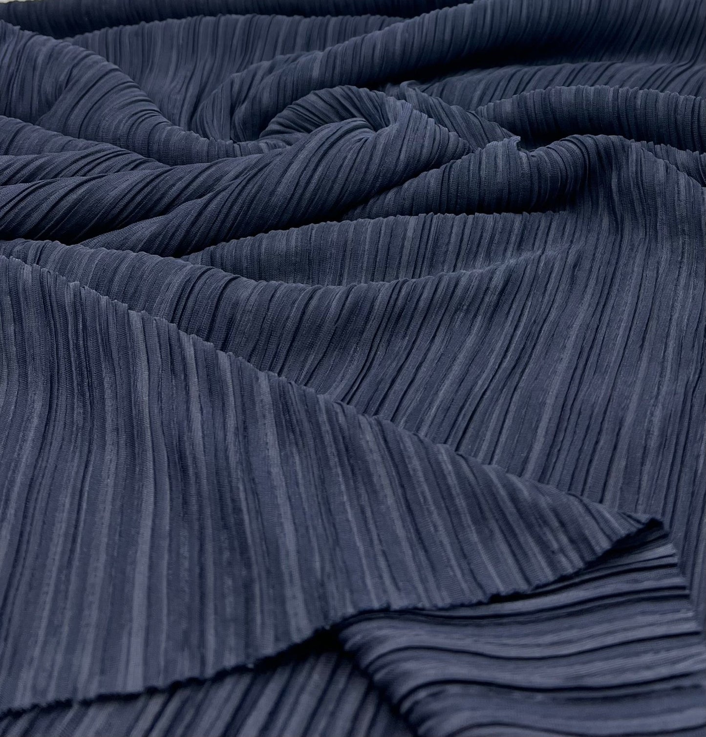Navy Wide Pleated Plisse Stretch Fabric - T9 Fabrics