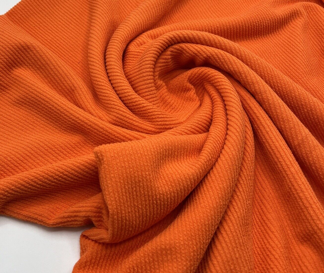 Neon Orange Crinkle Rib Stretch Fabric - T9 Fabrics