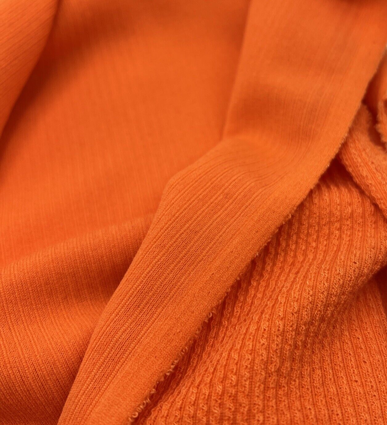 Neon Orange Crinkle Rib Stretch Fabric - T9 Fabrics