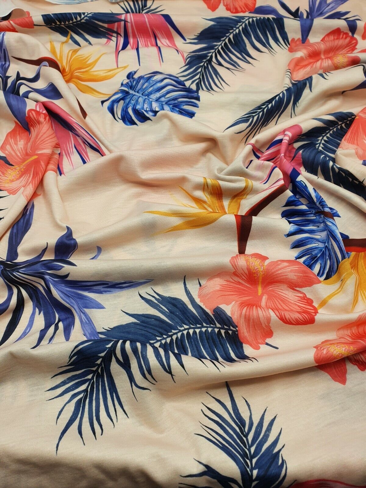 Nude Large Floral Print Spun Poly Stretch Fabric - T9 Fabrics