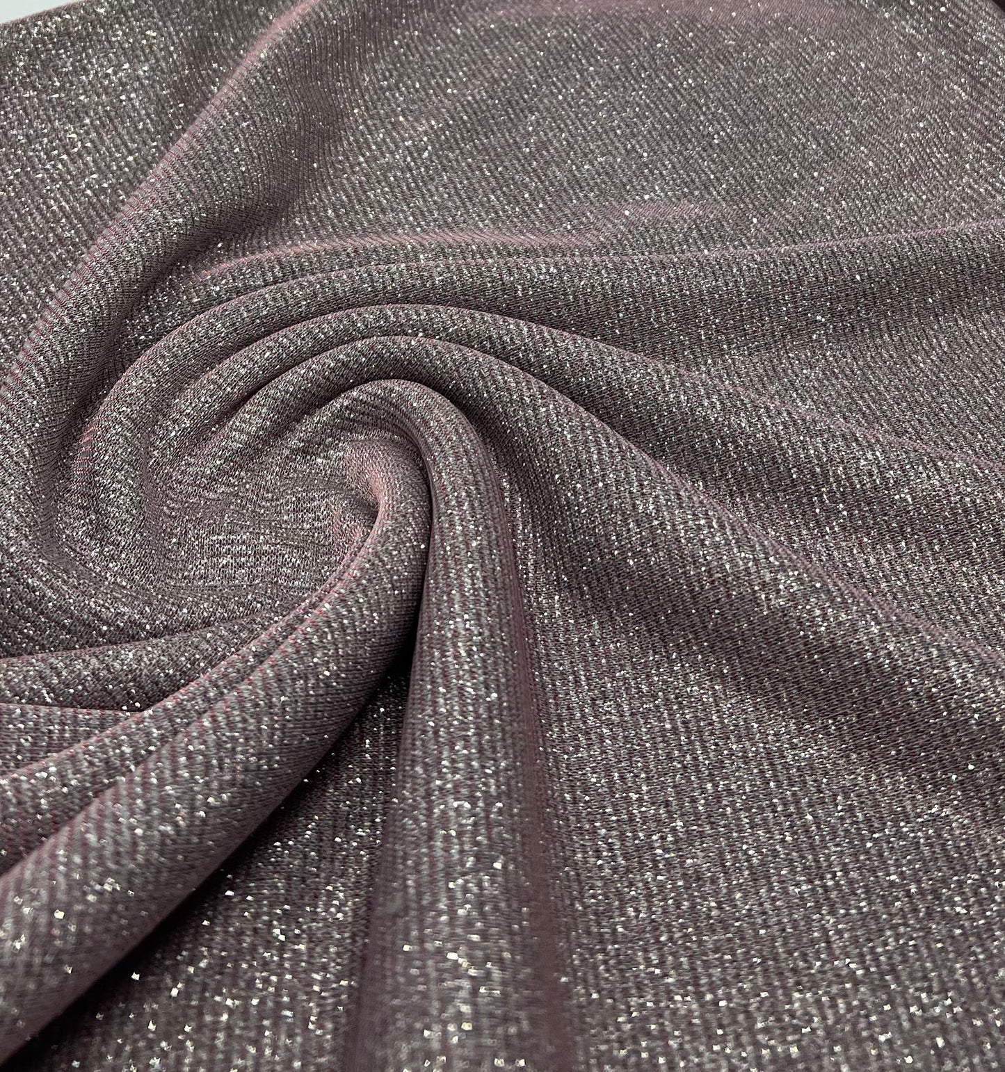 Nude Silver Glitter Detail Sparkle Metallic Stretch Knit Fabric - T9 Fabrics