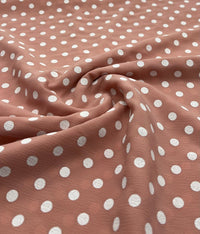 Nude White Polka Dot Print Lightweight Bubble Crepe Fabric - T9 Fabrics