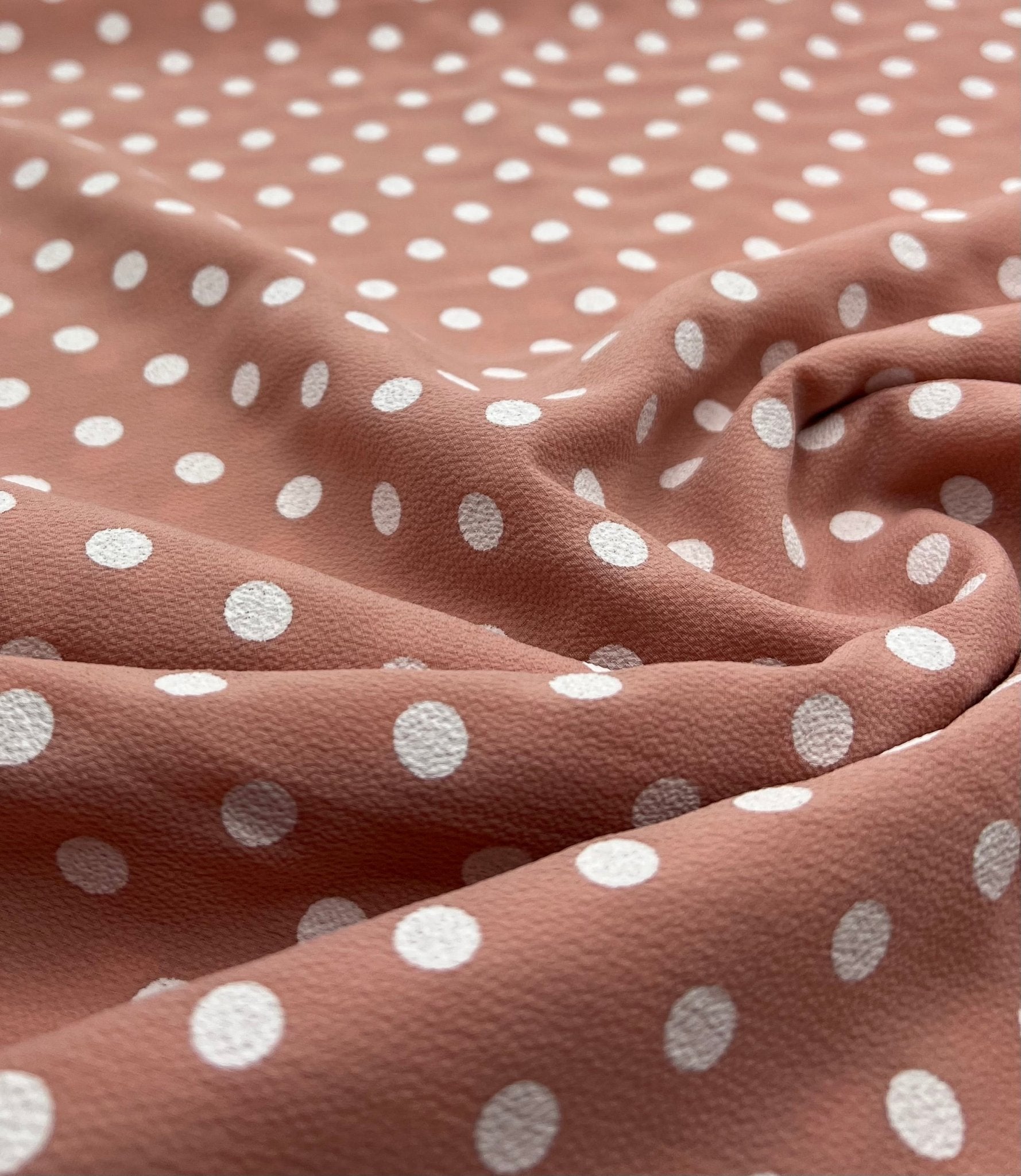 Nude White Polka Dot Print Lightweight Bubble Crepe Fabric - T9 Fabrics