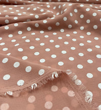 Nude White Polka Dot Print Lightweight Bubble Crepe Fabric - T9 Fabrics