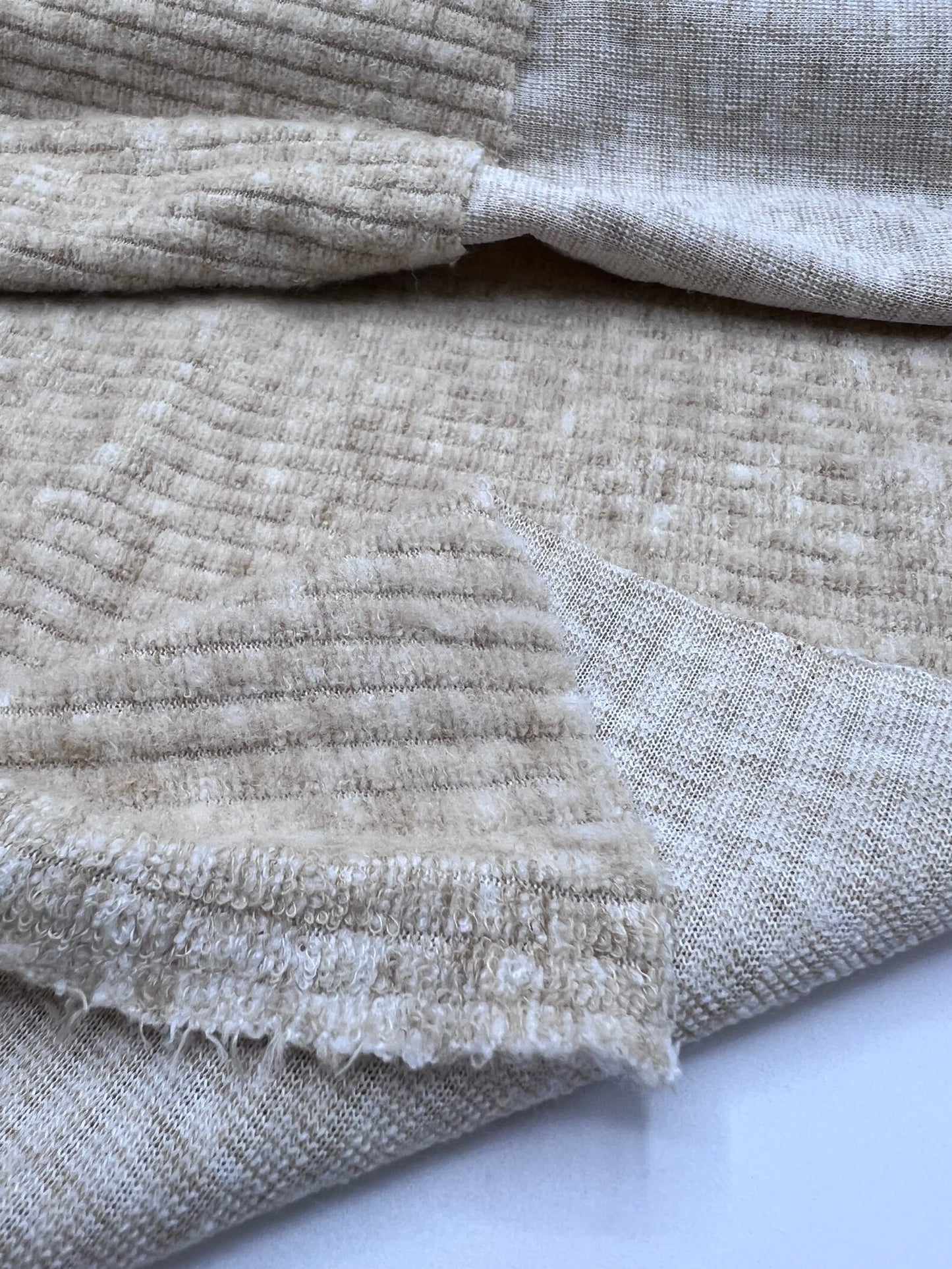 Oatmeal Soft New Brushed Cosy Wide Rib Stretch Fabric - T9 Fabrics