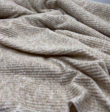 Oatmeal Soft New Brushed Cosy Wide Rib Stretch Fabric - T9 Fabrics