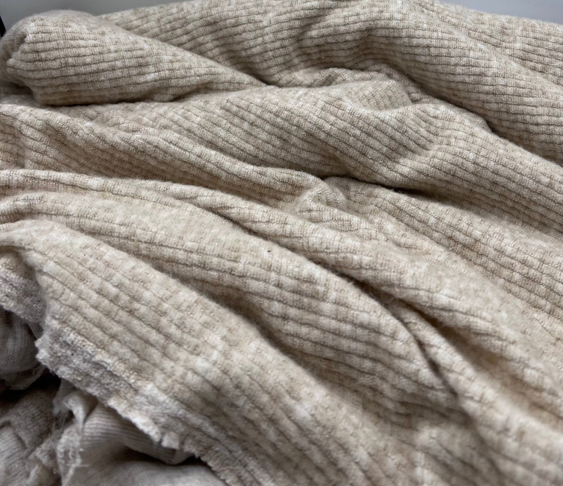 Oatmeal Soft New Brushed Cosy Wide Rib Stretch Fabric - T9 Fabrics