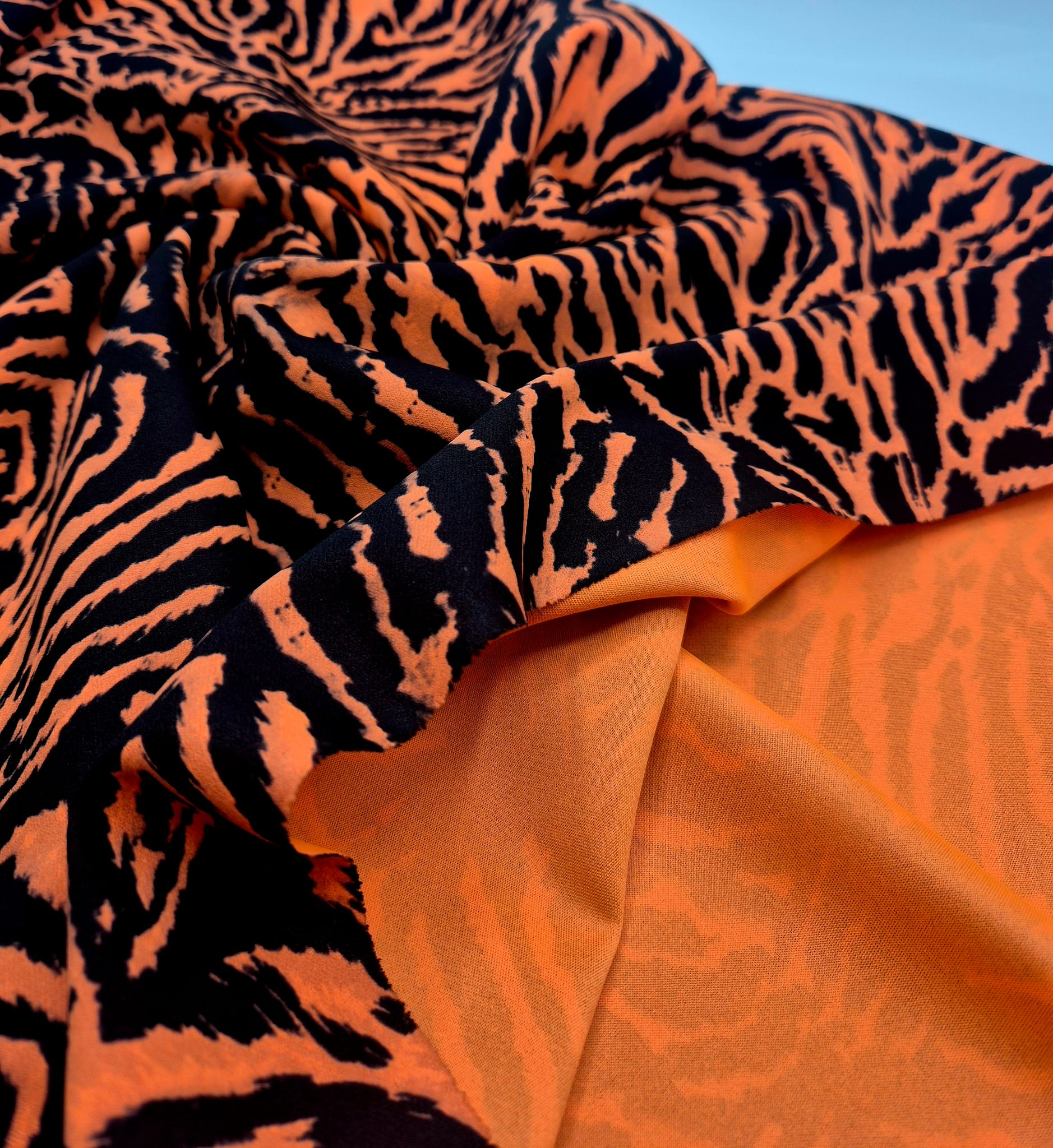 Orange Animal Neon Back Printed Scuba Crepe Fabric 4 Way Stretch - T9 Fabrics