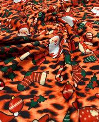 Orange Animal Santa Print Soft Spun Poly Stretch Fabric - T9 Fabrics
