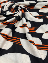 Orange Black Print Spun Poly Stretch Fabric - T9 Fabrics