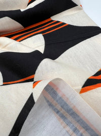 Orange Black Print Spun Poly Stretch Fabric - T9 Fabrics