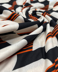 Orange Black Print Spun Poly Stretch Fabric - T9 Fabrics