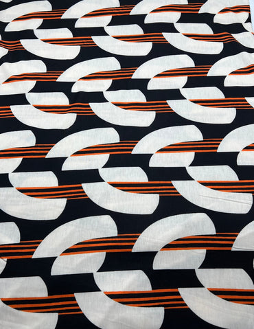 Orange Black Print Spun Poly Stretch Fabric - T9 Fabrics