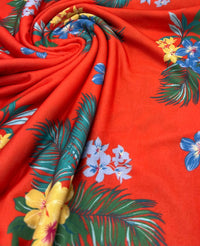 Orange Floral Print Viscose Elastane Fabric - T9 Fabrics