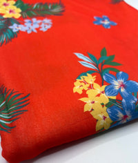 Orange Floral Print Viscose Elastane Fabric - T9 Fabrics