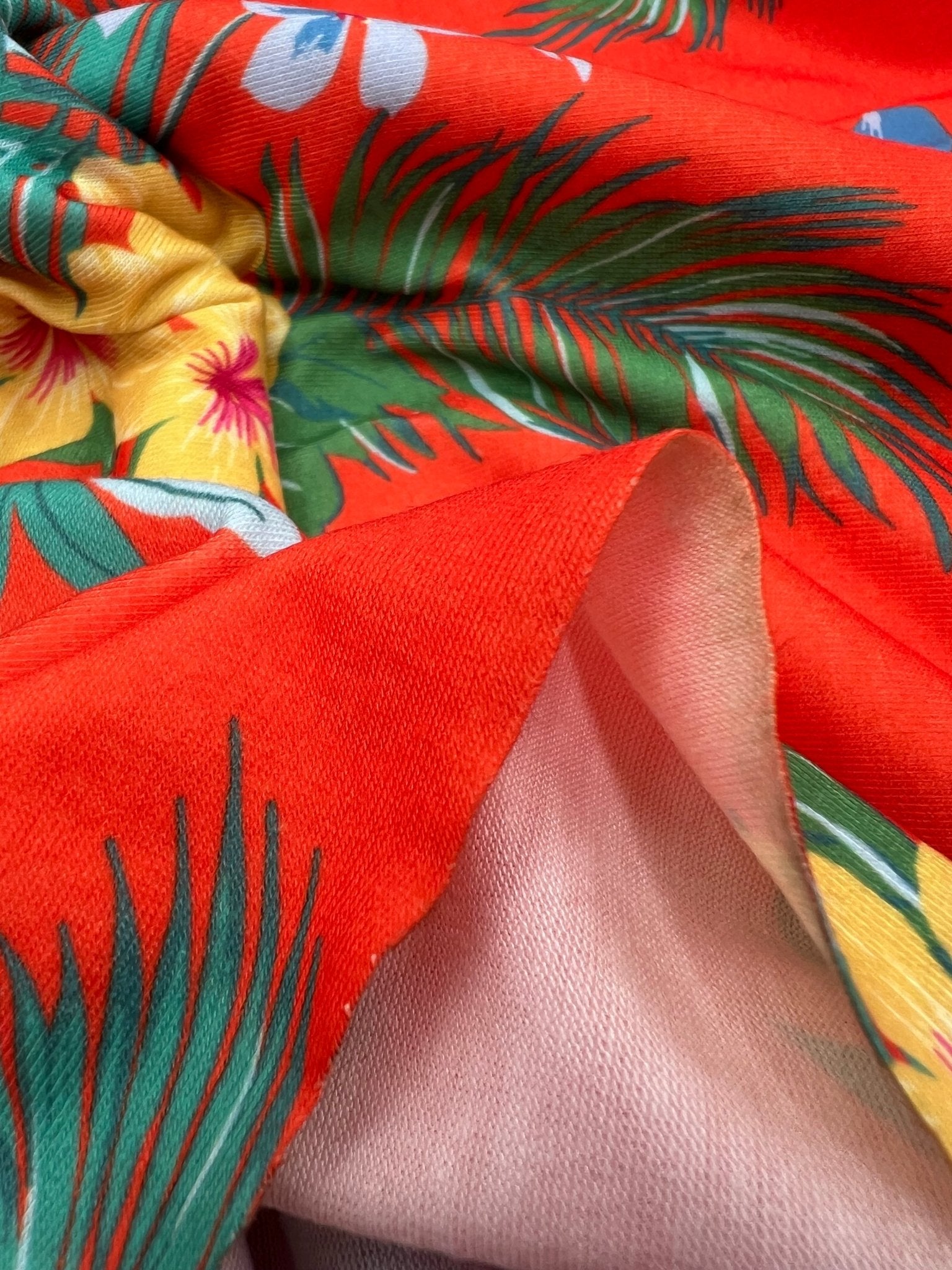 Orange Floral Print Viscose Elastane Fabric - T9 Fabrics