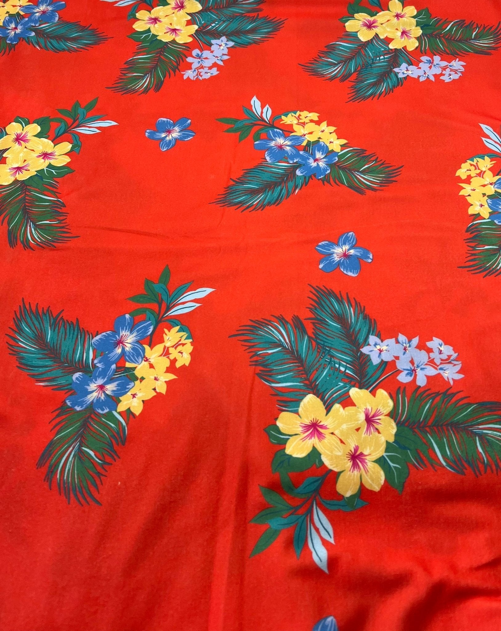 Orange Floral Print Viscose Elastane Fabric - T9 Fabrics