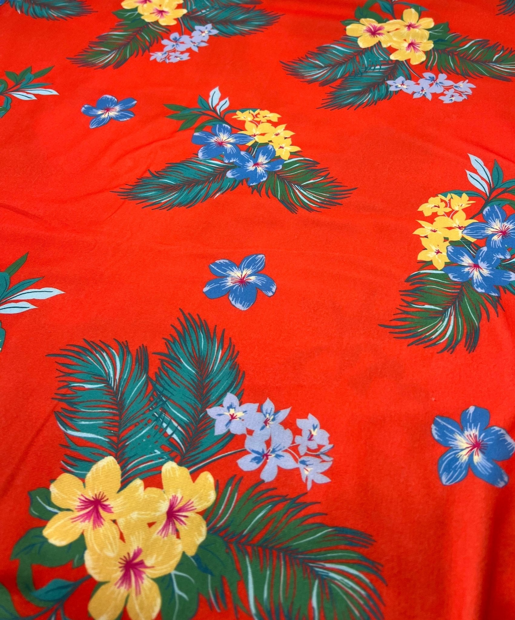 Orange Floral Print Viscose Elastane Fabric - T9 Fabrics