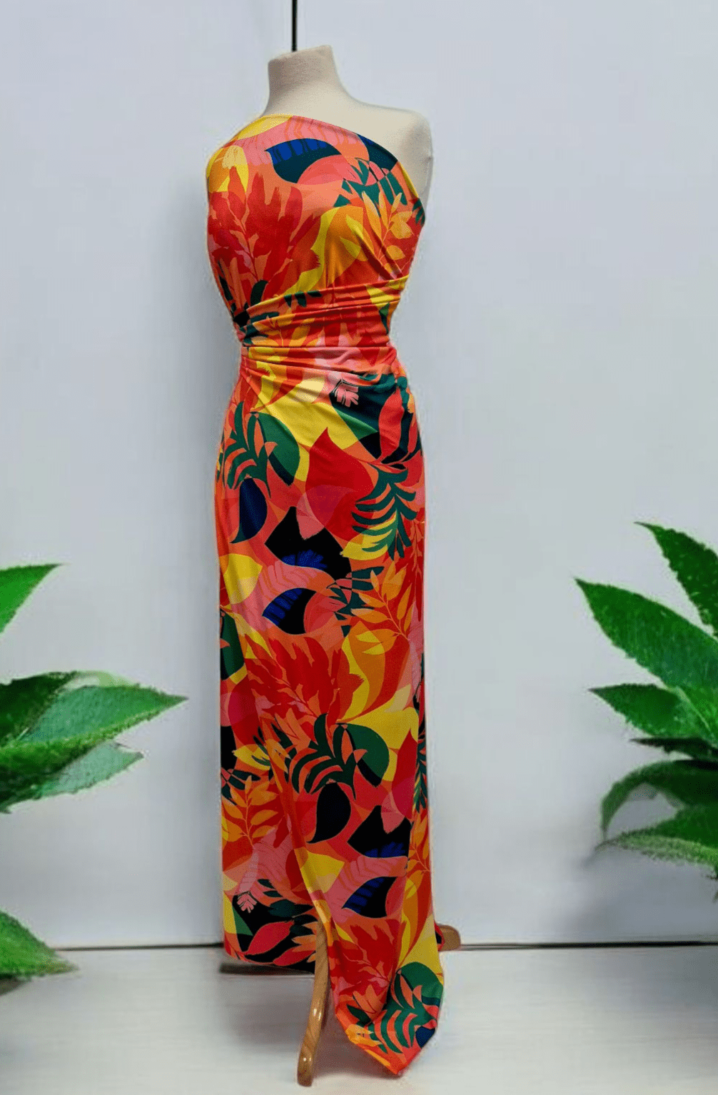 Orange Green Yellow Leaf Print ITY Fabric 4 Way Stretch - T9 Fabrics