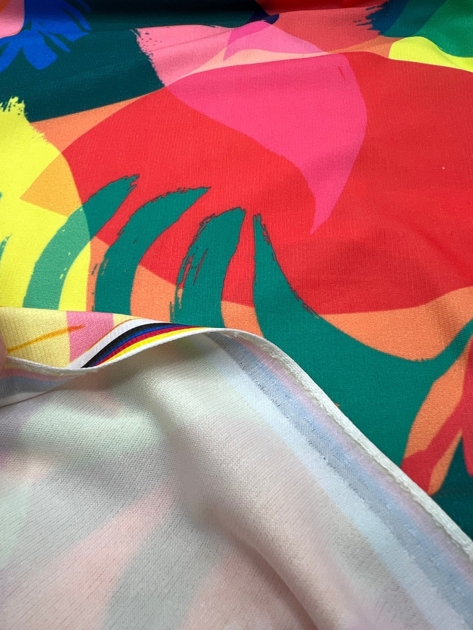 Orange Green Yellow Leaf Print ITY Fabric 4 Way Stretch - T9 Fabrics