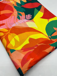 Orange Green Yellow Leaf Print ITY Fabric 4 Way Stretch - T9 Fabrics