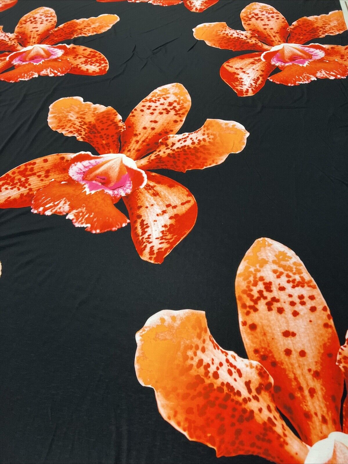 Orange Large Floral Print Spun Poly Stretch Fabric - T9 Fabrics