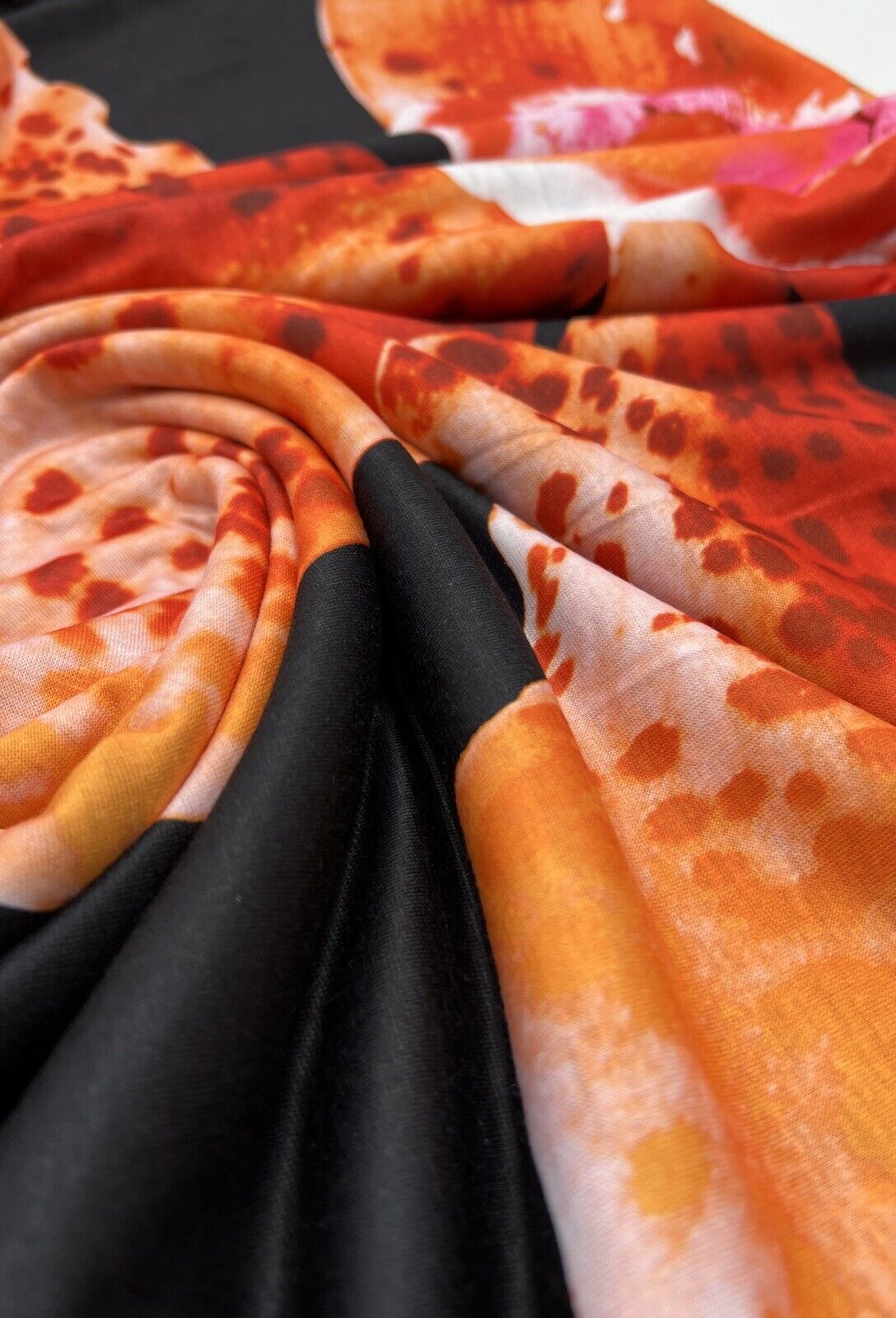 Orange Large Floral Print Spun Poly Stretch Fabric - T9 Fabrics