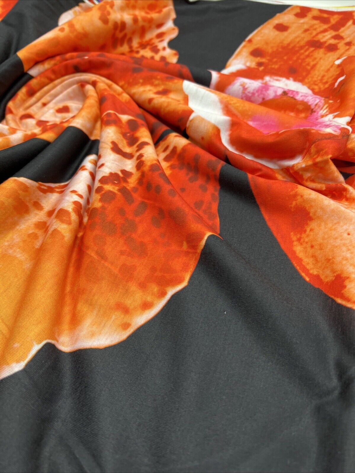 Orange Large Floral Print Spun Poly Stretch Fabric - T9 Fabrics