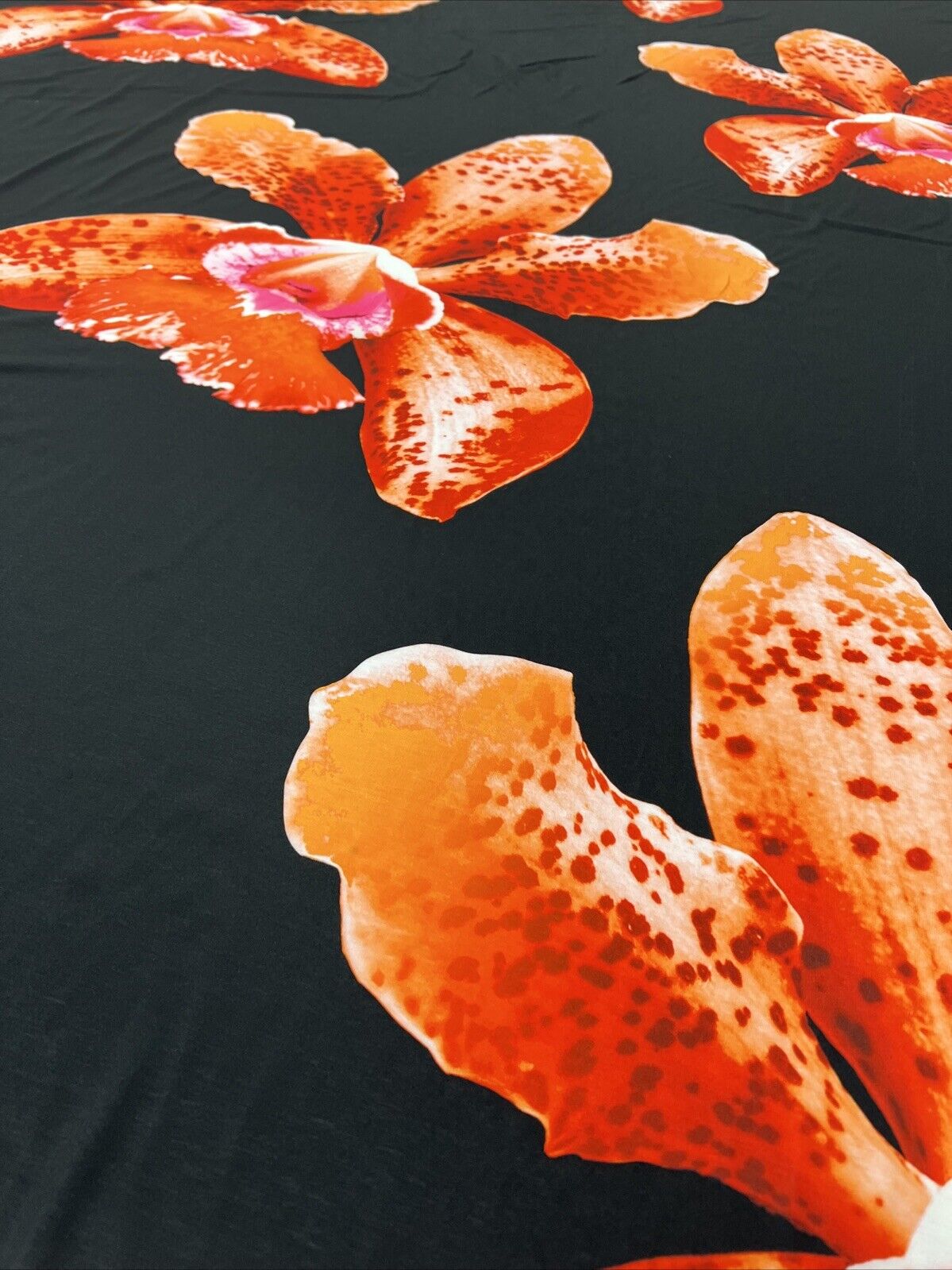 Orange Large Floral Print Spun Poly Stretch Fabric - T9 Fabrics