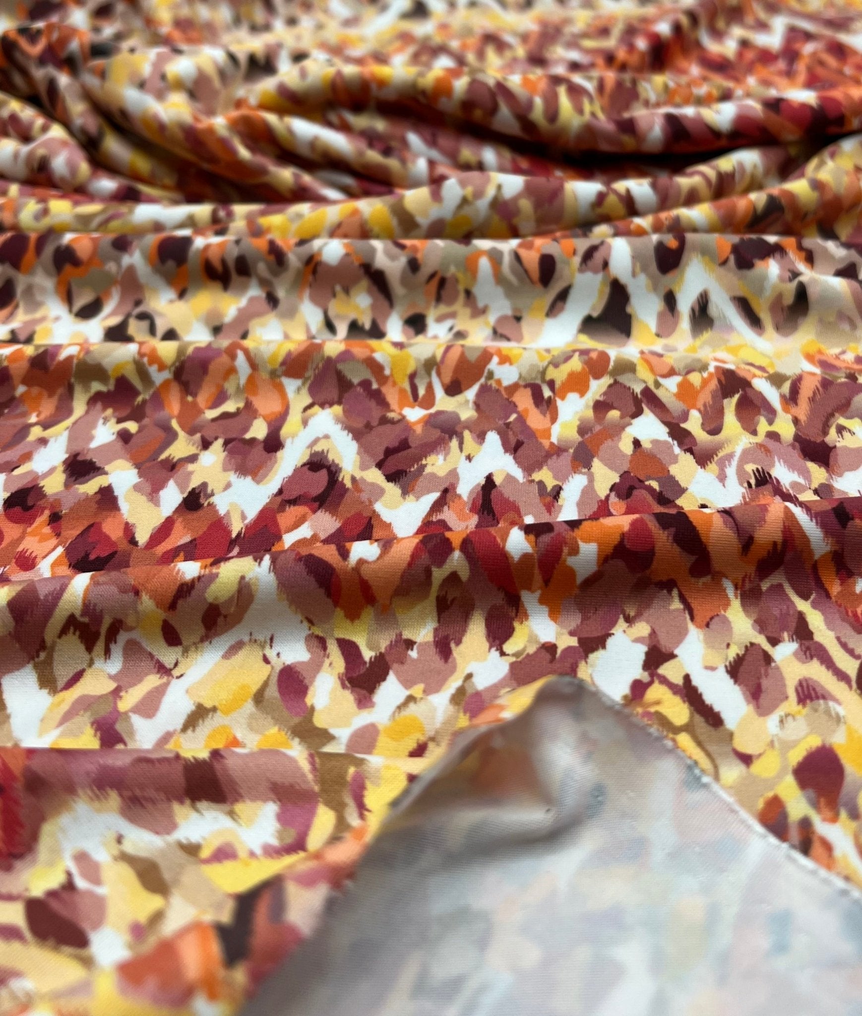 Orange Mix Print Soft Touch 4 Way Stretch Fabric - T9 Fabrics