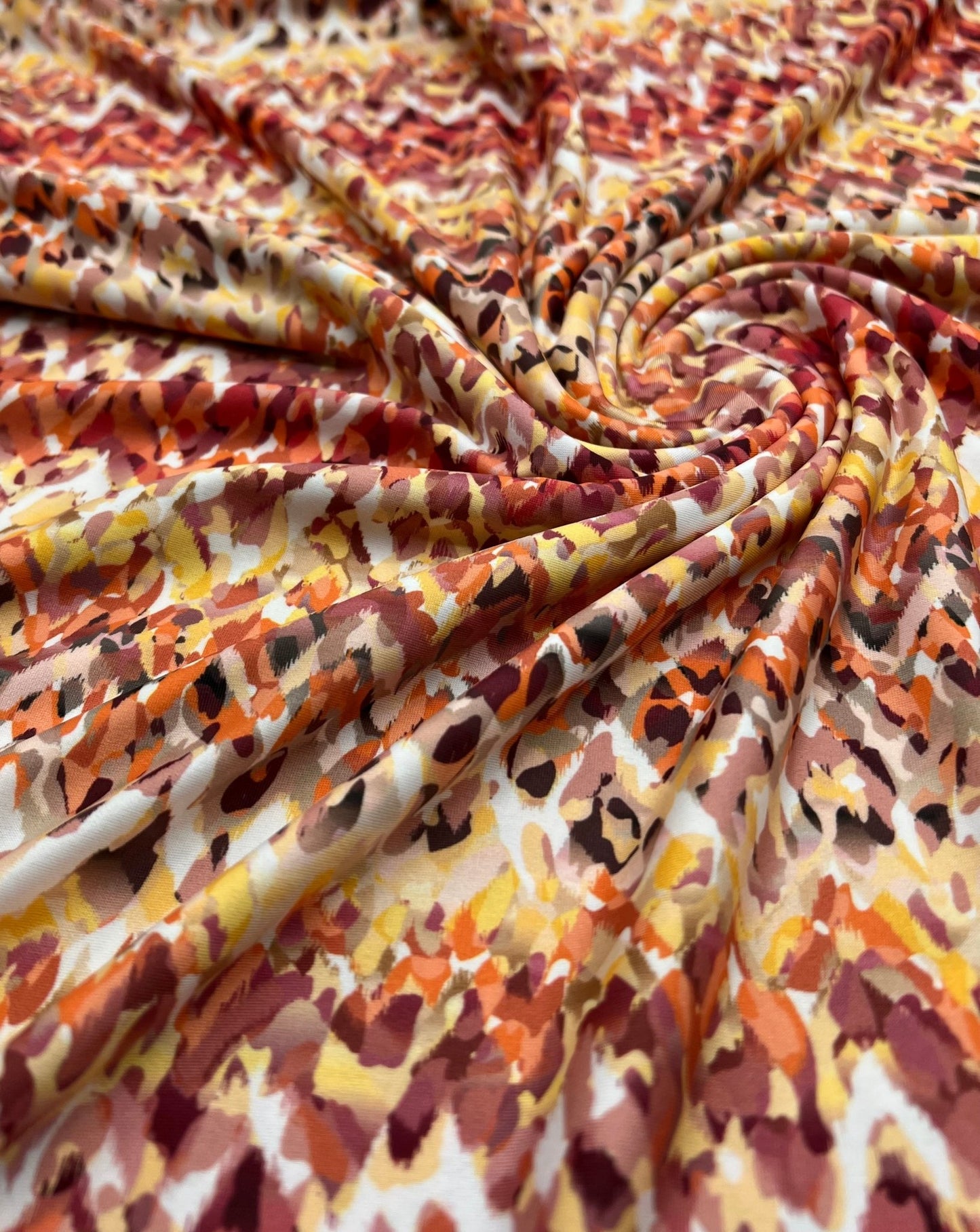 Orange Mix Print Soft Touch 4 Way Stretch Fabric - T9 Fabrics