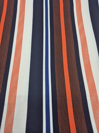 Orange Navy White Stripe Ponte Fabric - T9 Fabrics