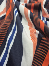 Orange Navy White Stripe Ponte Fabric - T9 Fabrics