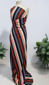 Orange Navy White Stripe Ponte Fabric - T9 Fabrics