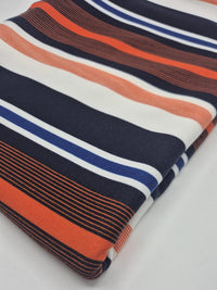 Orange Navy White Stripe Ponte Fabric - T9 Fabrics