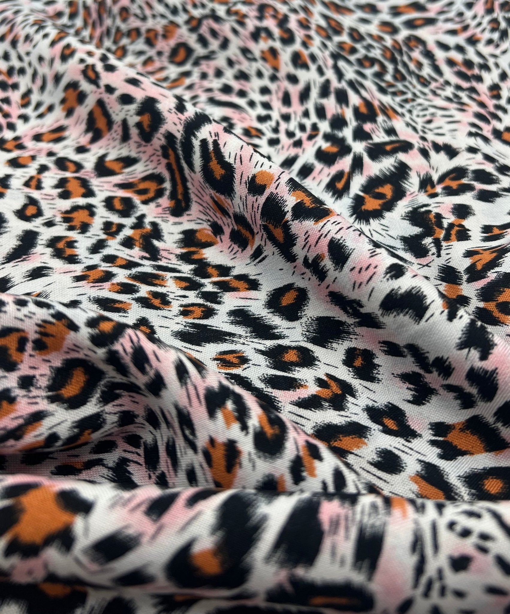 Orange Pink Animal Mix 100% Viscose Non Stretch Fabric - T9 Fabrics