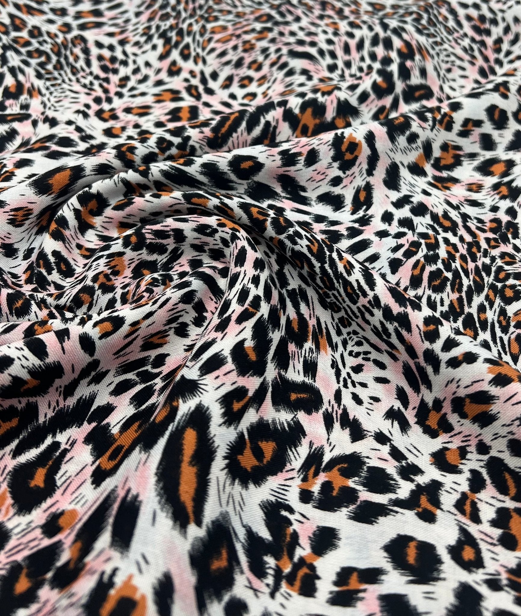 Orange Pink Animal Mix 100% Viscose Non Stretch Fabric - T9 Fabrics