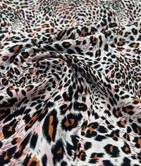 Orange Pink Animal Mix 100% Viscose Non Stretch Fabric - T9 Fabrics