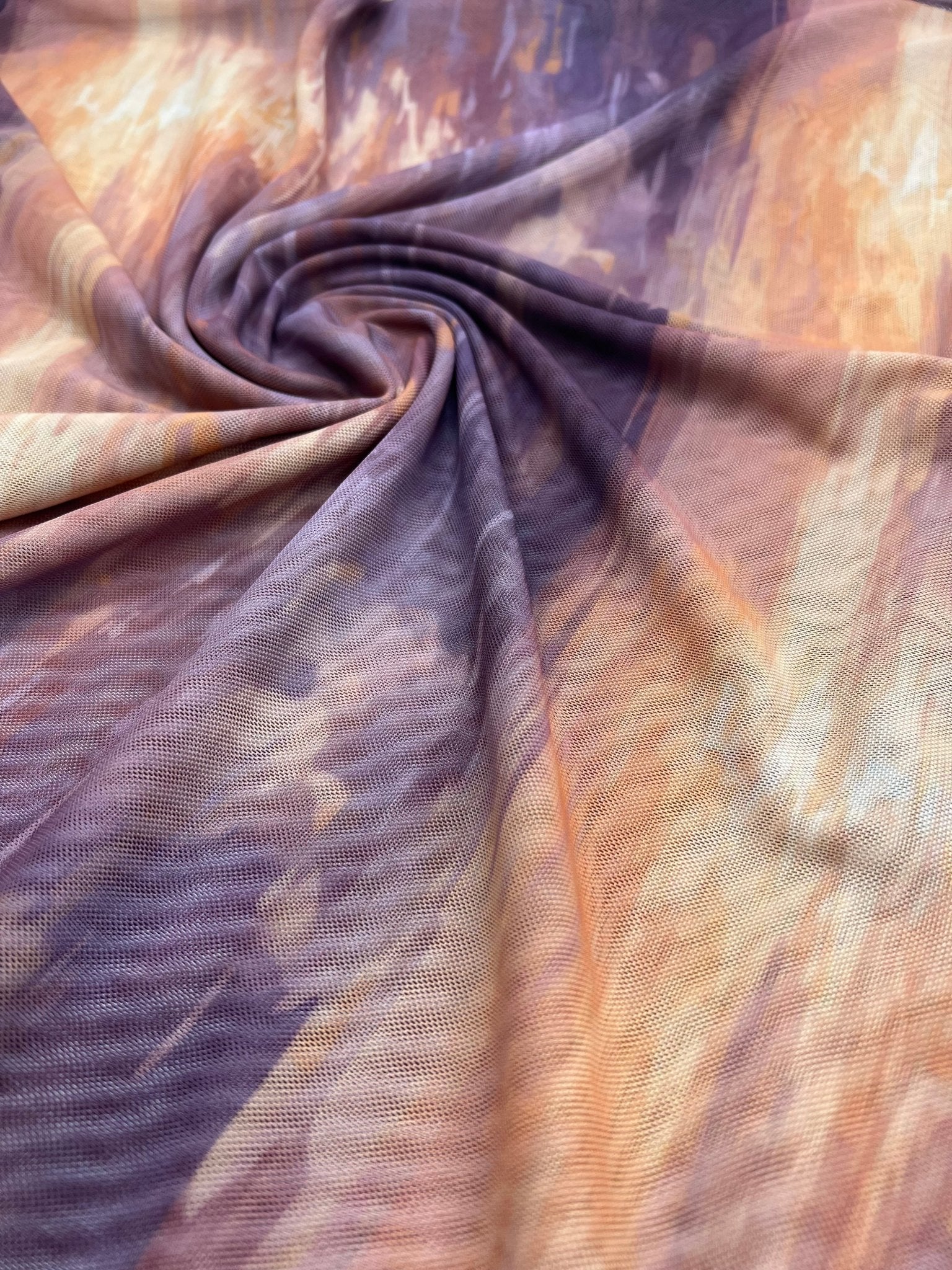 Orange Purple Mix Print Mesh Fabric Stretch - T9 Fabrics
