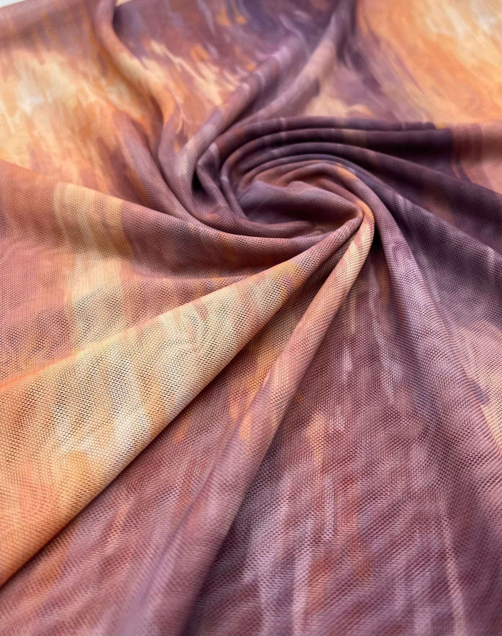 Orange Purple Mix Print Mesh Fabric Stretch - T9 Fabrics