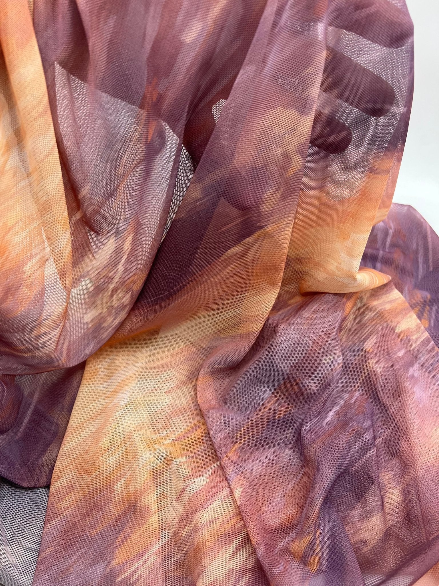Orange Purple Mix Print Mesh Fabric Stretch - T9 Fabrics