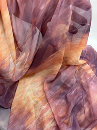 Orange Purple Mix Print Mesh Fabric Stretch - T9 Fabrics