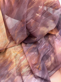 Orange Purple Mix Print Mesh Fabric Stretch - T9 Fabrics