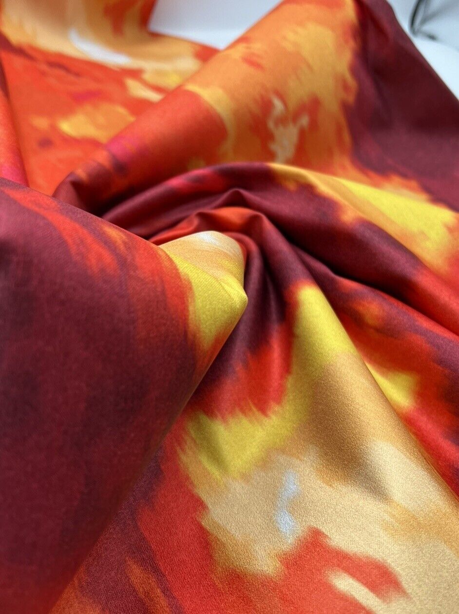 Orange Red Printed Bengaline Fabric - T9 Fabrics