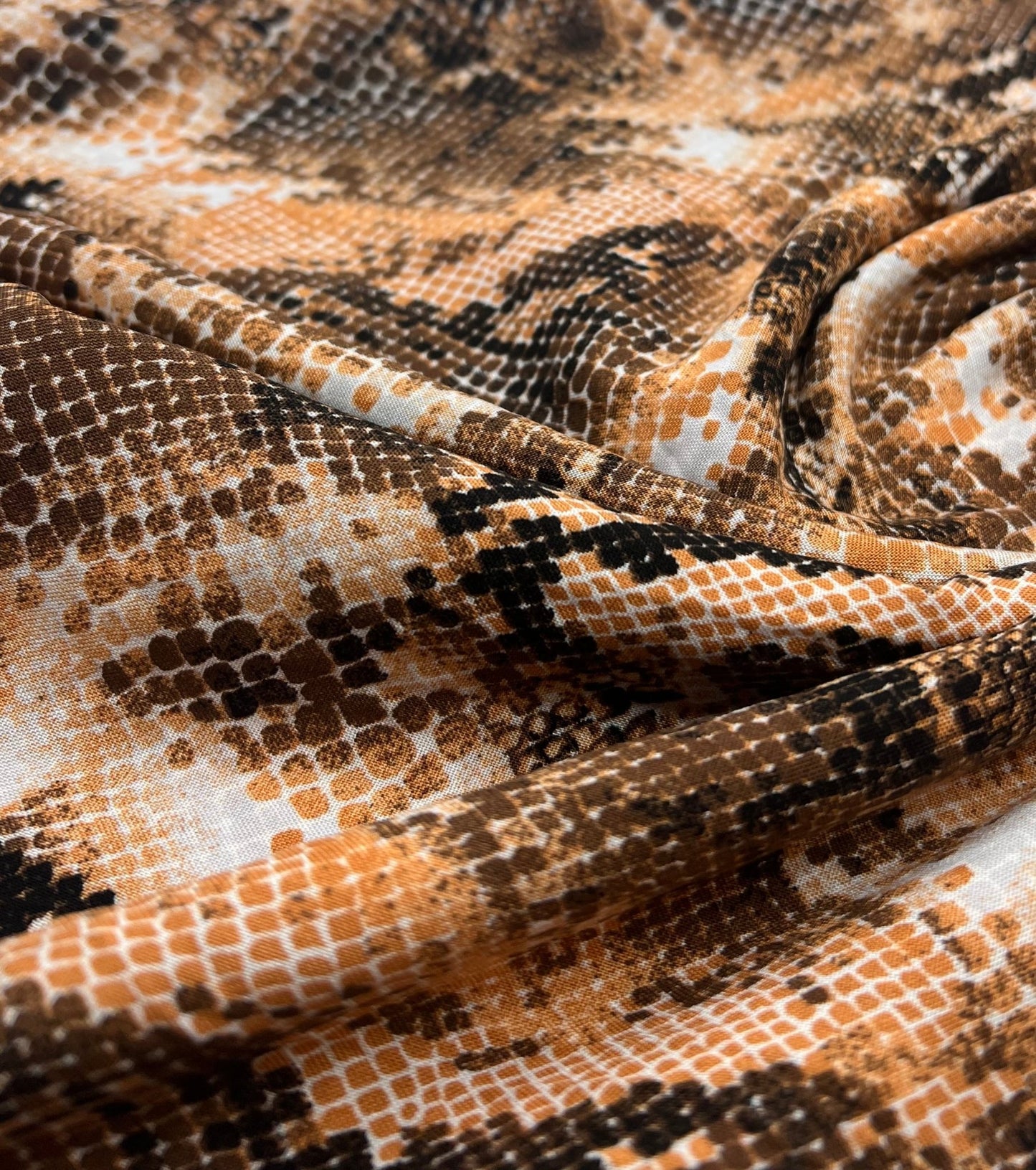Orange Snake Mix 100% Viscose Non Stretch Fabric - T9 Fabrics