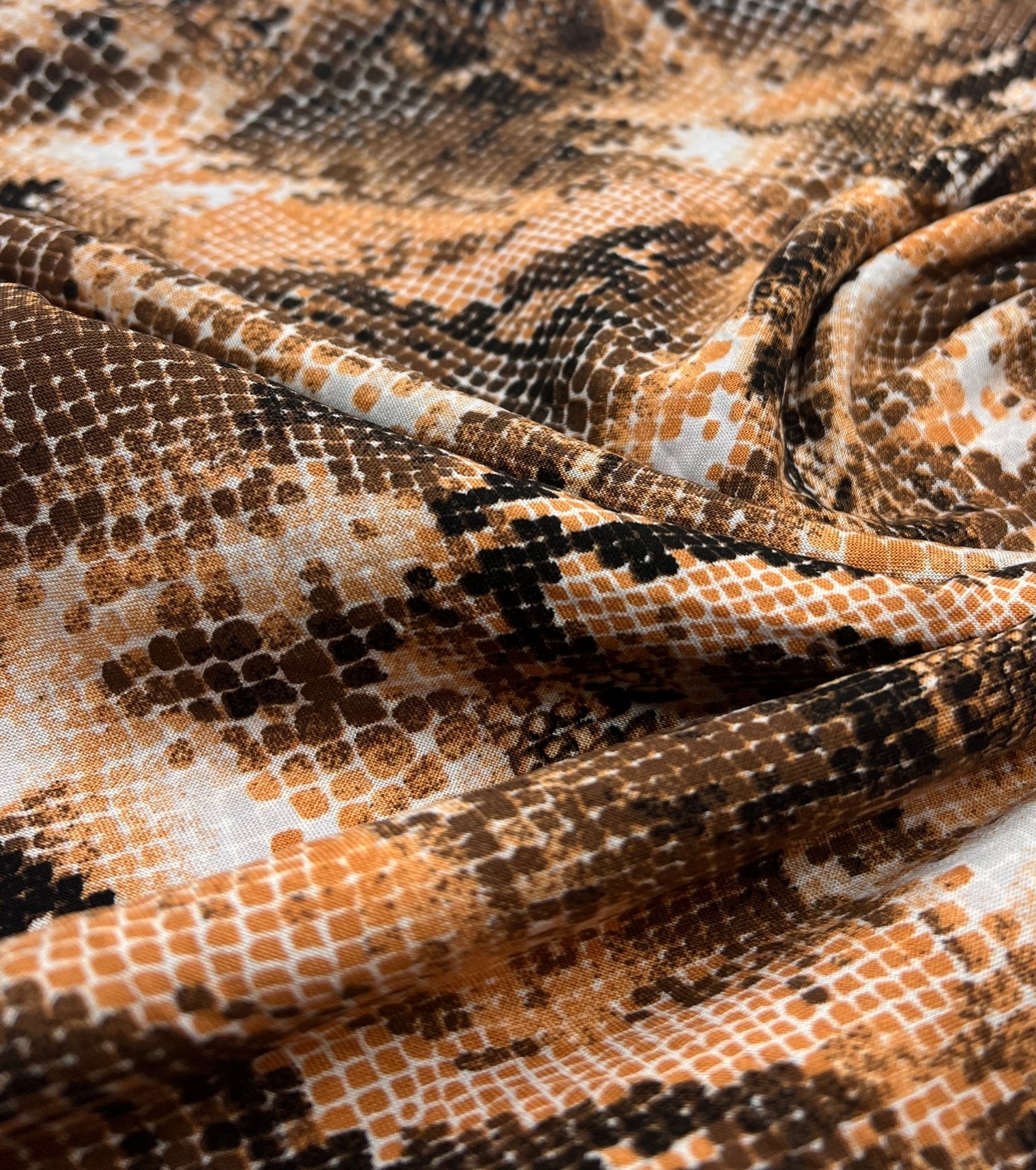 Orange Snake Mix 100% Viscose Non Stretch Fabric - T9 Fabrics
