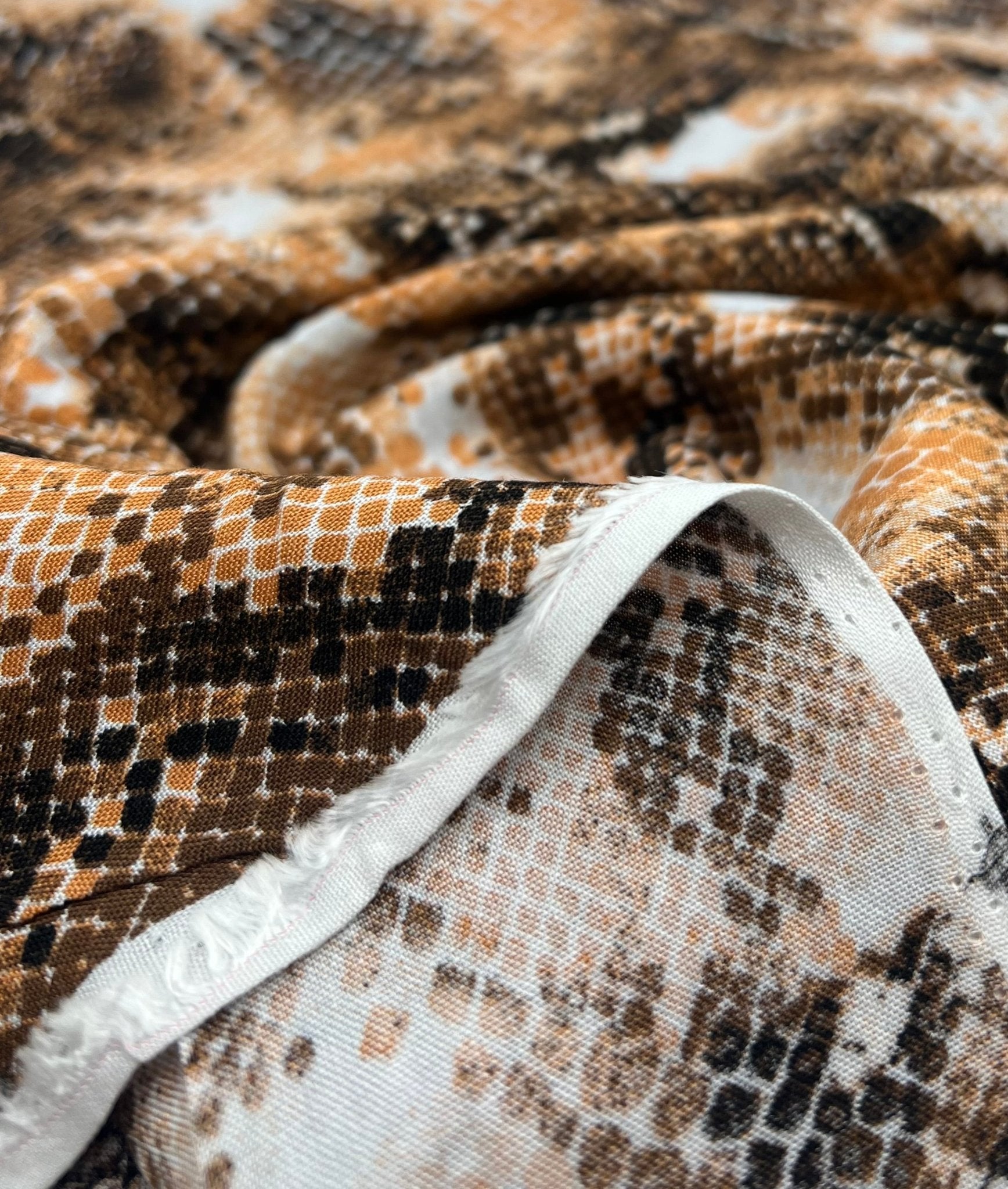 Orange Snake Mix 100% Viscose Non Stretch Fabric - T9 Fabrics