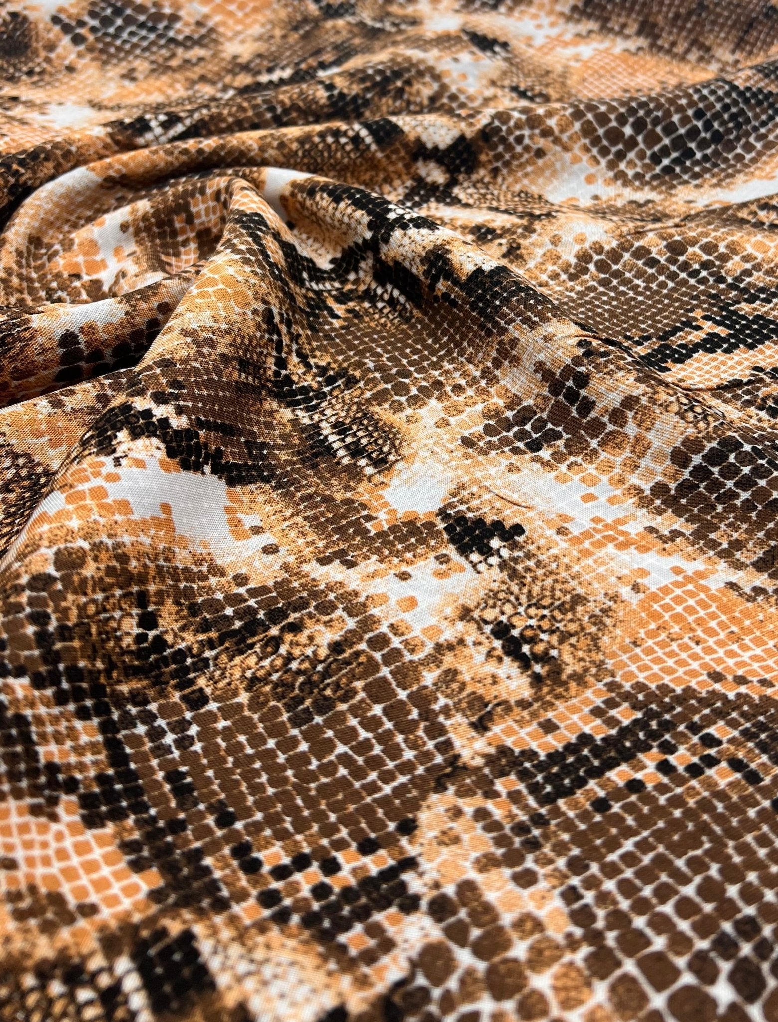 Orange Snake Mix 100% Viscose Non Stretch Fabric - T9 Fabrics