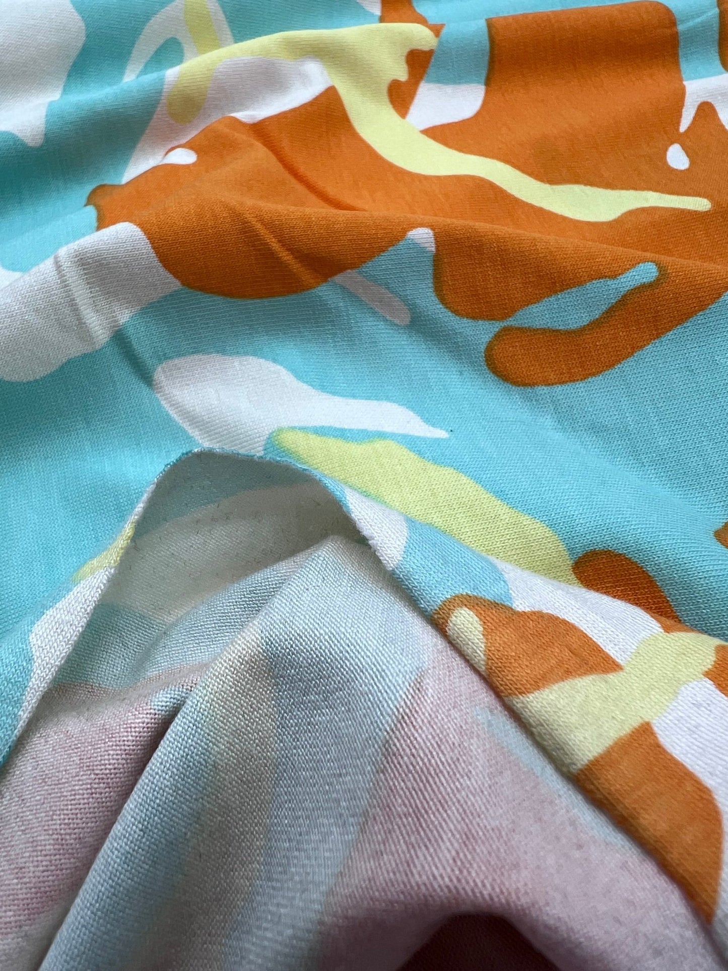 Orange Turq Camo Mix Print Viscose Elastane Fabric - T9 Fabrics